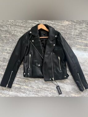 Blank NYC Black Faux Leather Moto Jacket with Silver Hardware
